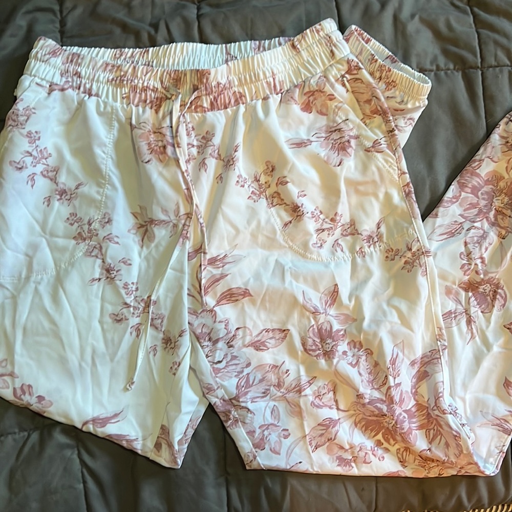 White Joggers with Pink Flower detailing